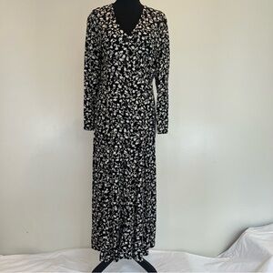Hugo Buscati VTG Button Front Midi Dress Rayson Long Sleeve Black Floral 10